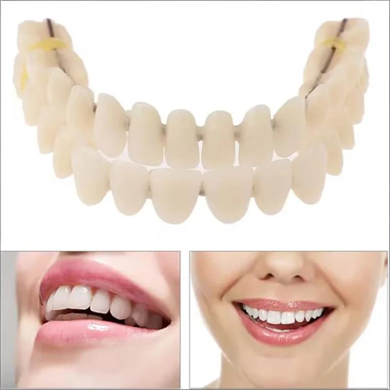 28 pz. Denti Finti in Resine per Sbiancamento, Protesi Temporanee, Denti Falsi Superior e Inferiori Removable, Faccette Dentali, Dentadura Postiza Complete