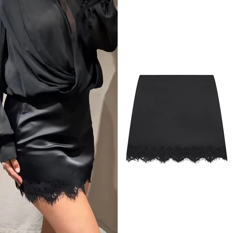 Minigonna da donna in pizzo Gonna sexy a pieghe a vita alta a trapezio per donna Primavera Estate Nuova gonna corta in pizzo