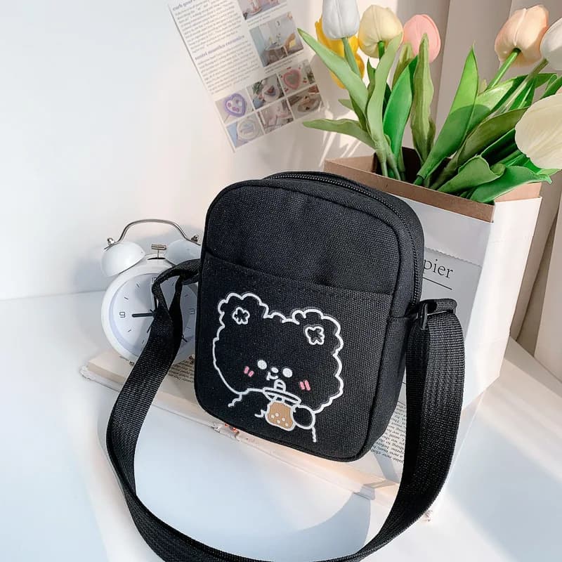ISKYBOB Kawaii piccole borse a tracolla per donna uomo Cute Cartoon Print Fashion Canvas Bag borsa a tracolla per ragazze borsa per telefono
