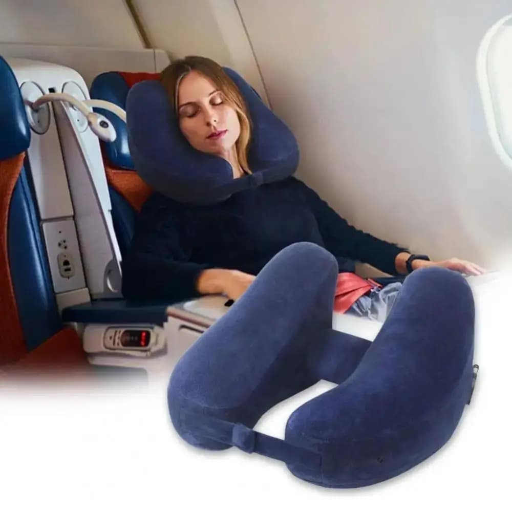 Soft Velour Cover Inflatable Neck Pillow Storage Bag Massage Feature Travel Neck Pillow Aviation Standard High-Quality