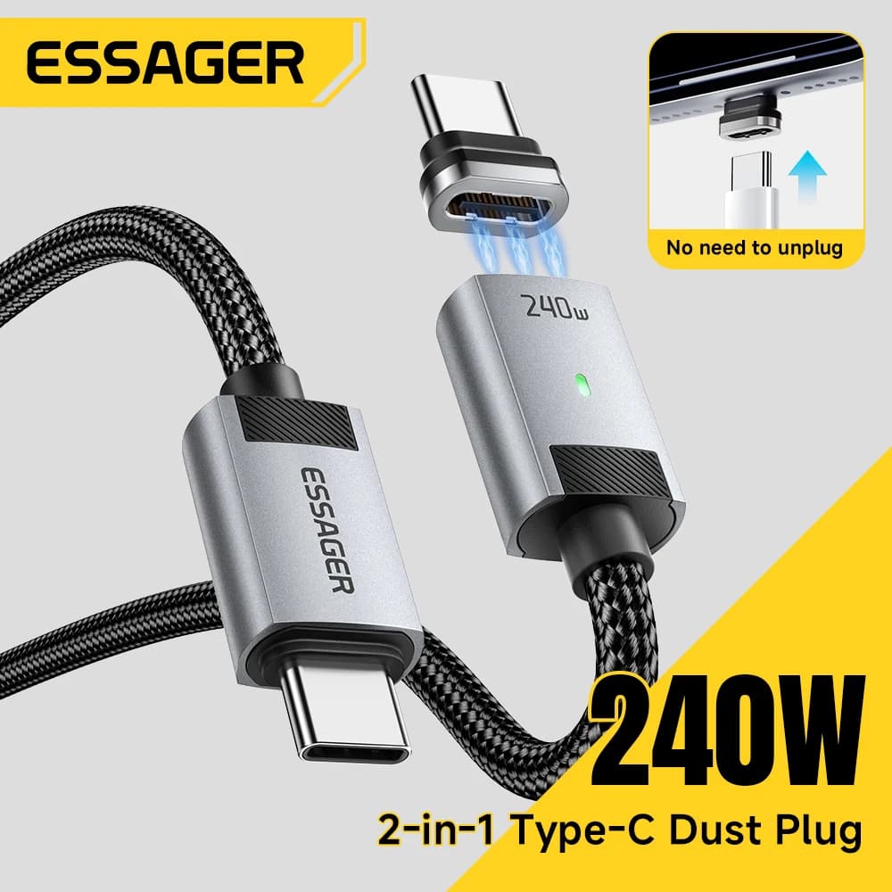 Essager 240W Magnetic Data Line USB C To USB C Cable PD 5A Fast Charging Data Cord For iPhone Macbook Pro Xiaomi Huawei Samsung