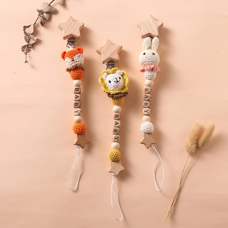 Nome personalizzato Ciuccio per bambini Clip per animali all'uncinetto Catene Massaggiagengive Clip per porta capezzoli fittizi Accessori per giocattoli per la dentizione neonato