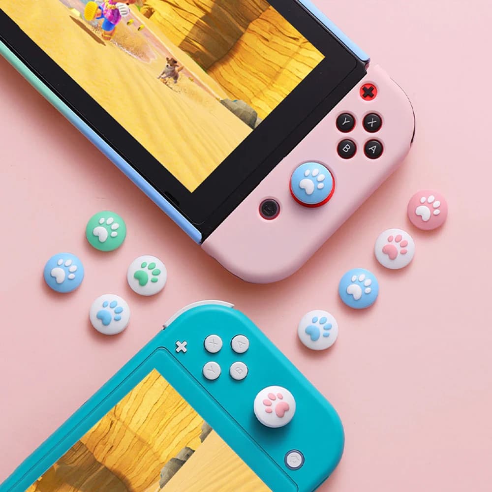 4 pcs soft silicone cute cat thumb stick grip cap for Oled Joy switch with NS Lite controller joystick cover protection