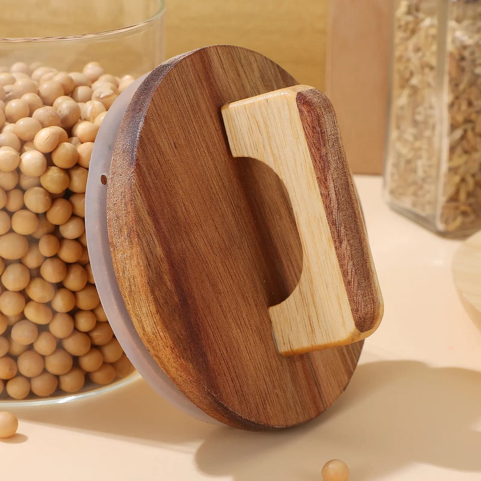 Coperchio Professionale in Legno a Bocca Larga per Barattoli, Diametro Interno 90mm, con Anello Sigillante in Silicone, Riutilizzabile, Antigoccia, per Salse e Spezie