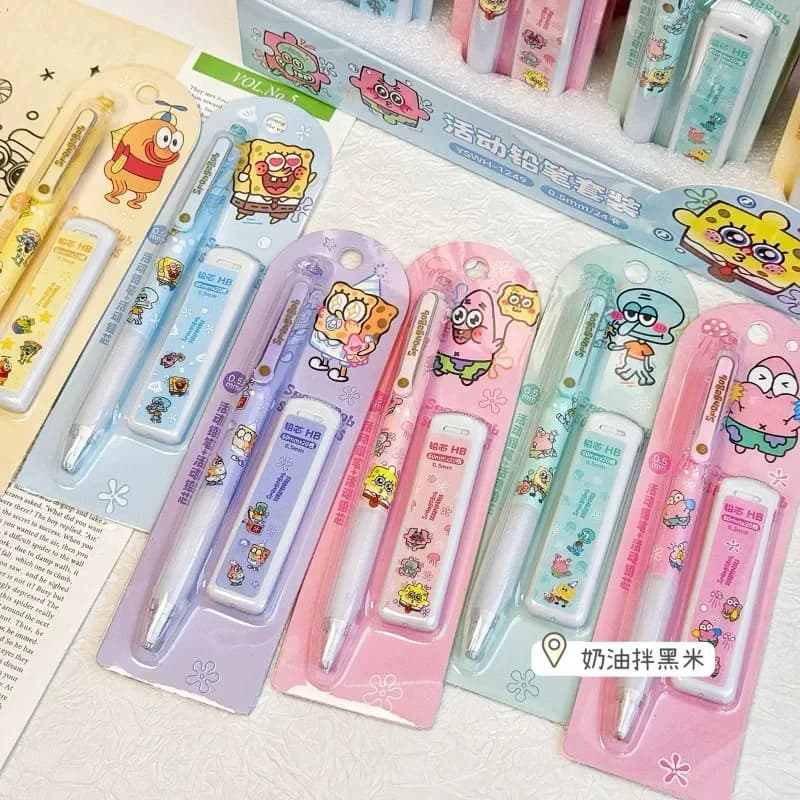 Cute SpongeBob Patrick Star Mechanical Pencil Set 0.5mm with Extra Lead Refills and Eraser Cartoon High-Quality Student's Gift