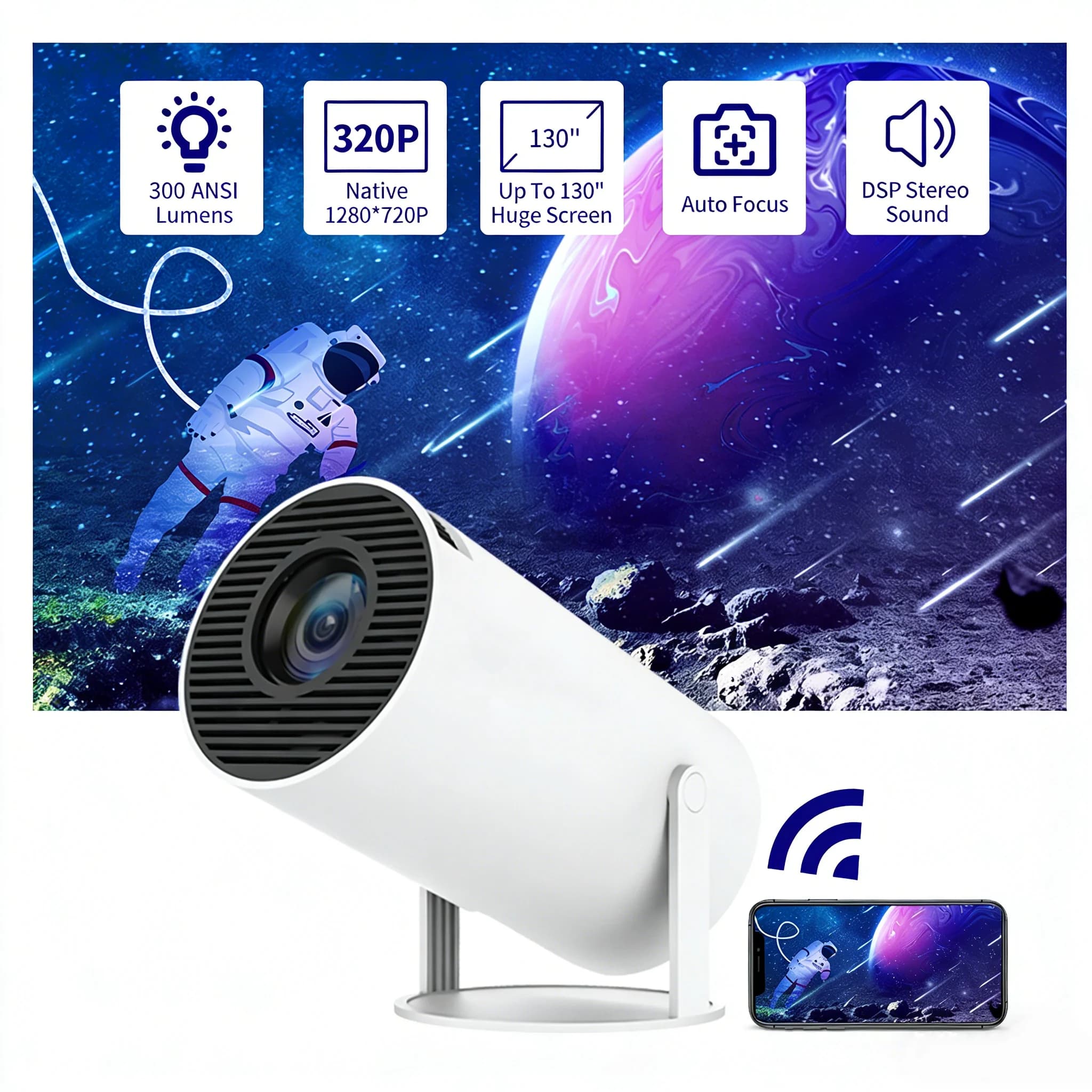Projector Salange HY300 Pro 8K Android 14 Dual Wifi6 300ANSI Allwinner H726 BT5.4 1080P 1280*720P for Home Cinema and Open Cinema
