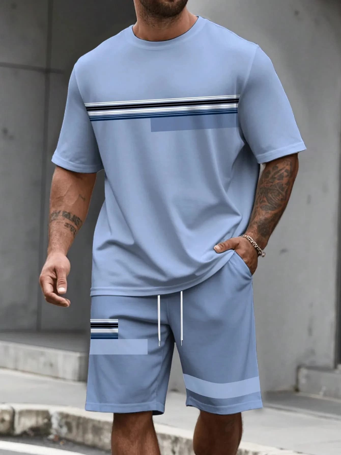 Complete Summer 2026 by Man: Set Shorts and Sleeve T-shirts Court with 3D Print - Style Casual Urban, Comfortable and Soft