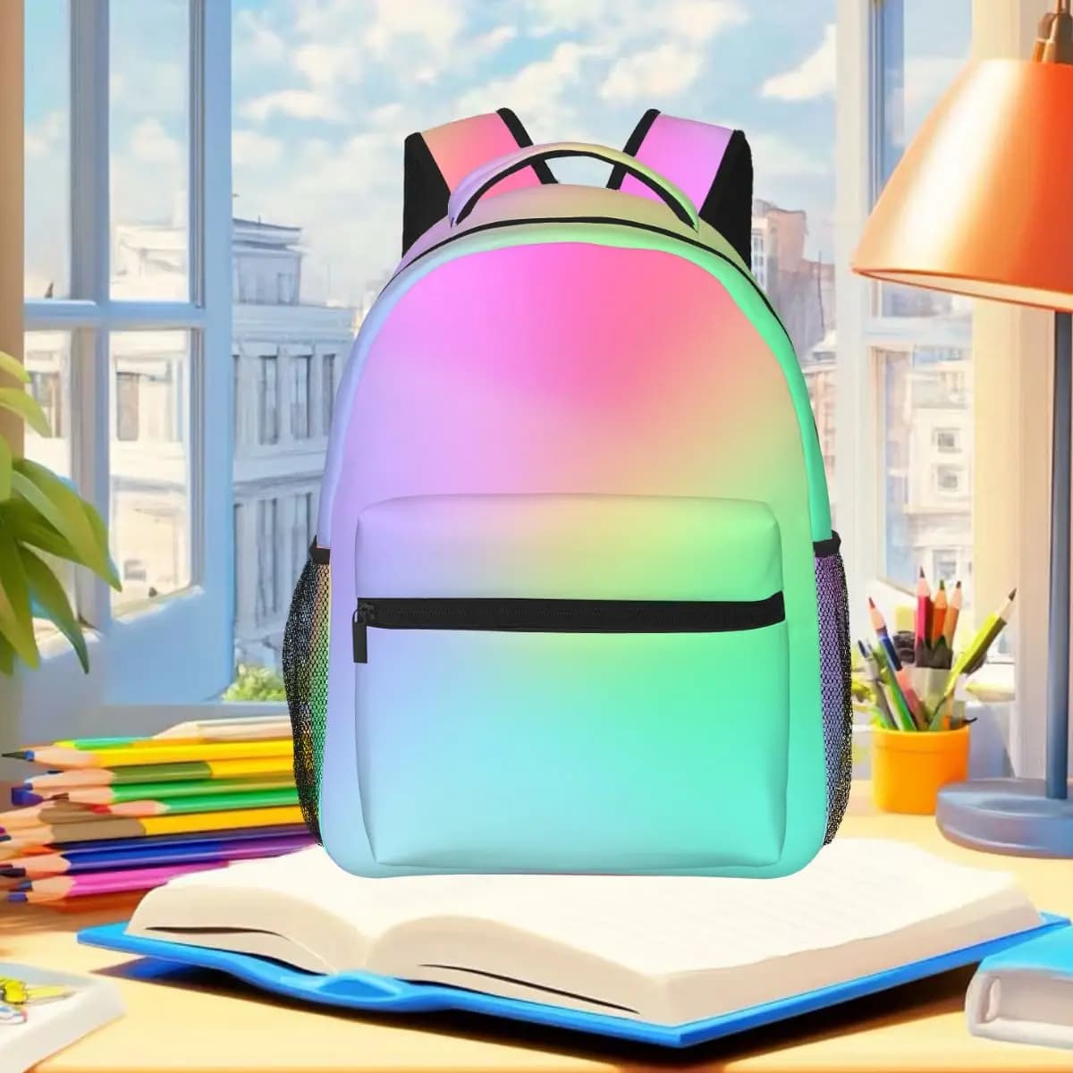 Pastel Glow Rainbow Gradient Student Backpack School Bag Hiking Travel Daypack for Boys Girls Fashion Bookbag Shoulder Bags