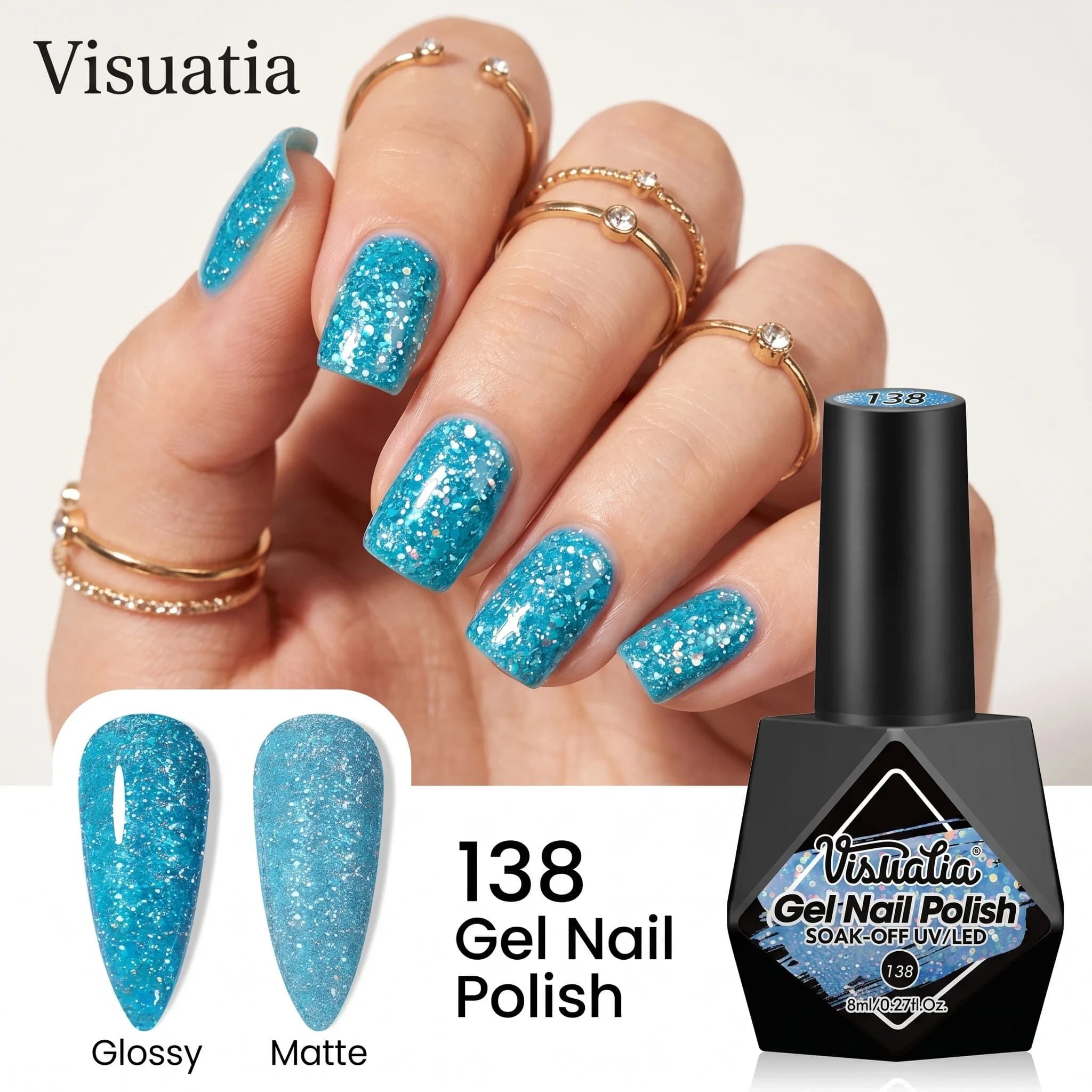 Visuatia 8ml single tube reflective nail gel, a must-have for nail art, removable nail gel, suitable for nail design.