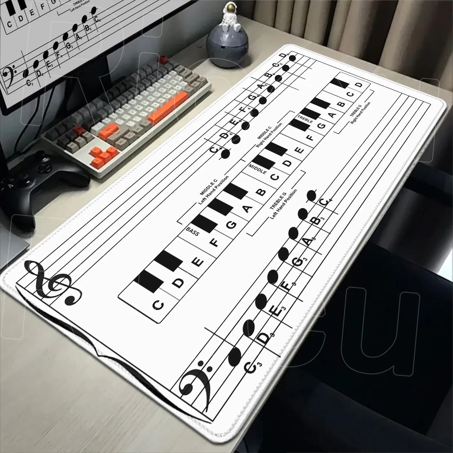 Simpatica stampa HD Musica Pianoforte Note Tappetino per mouse PC Laptop Gaming Mousepad Tappetini per tastiera antiscivolo in gomma Tappetino da scrivania grande bianco nero