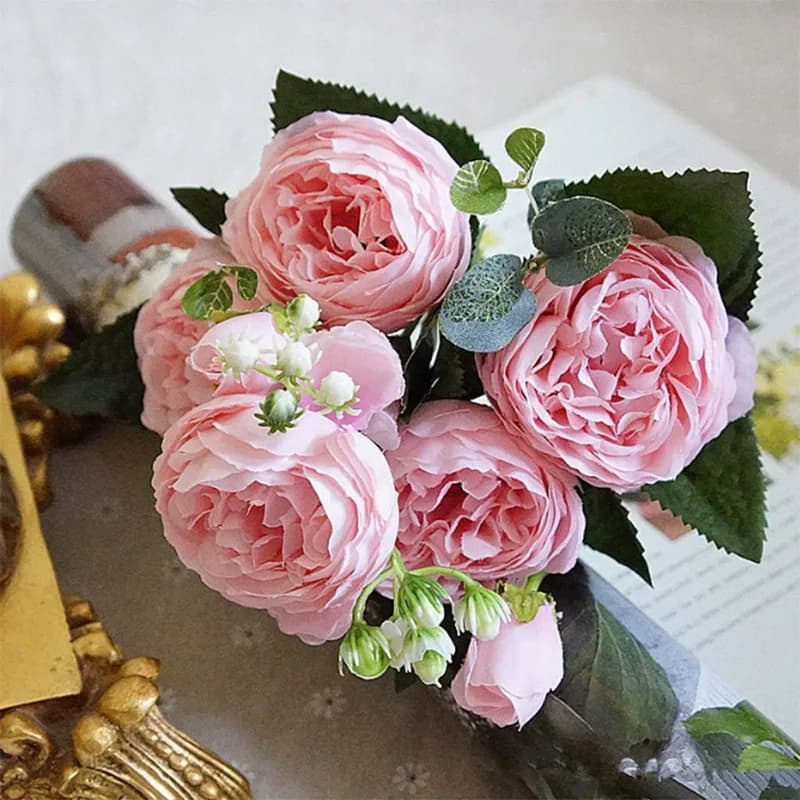 30cm Silk Peony Bouquet Artificial Flowers 5 Heads Bride Wedding Home Decoration Fake Flowers Faux Cheap Fake Plants