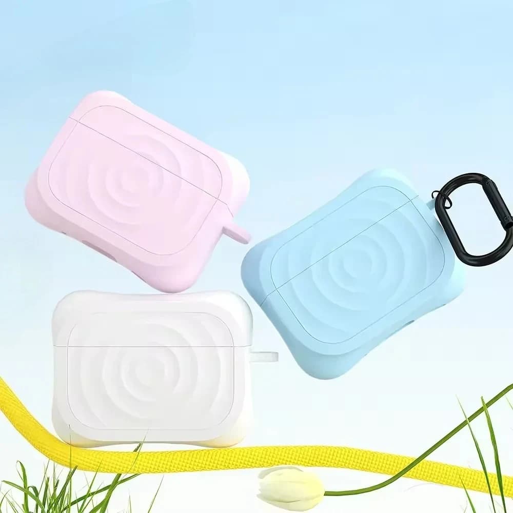 Custodia per cuffie in silicone con ondulazione color caramello per Apple AirPods 4 3 2/1 Pro 2 Portachiavi in metallo Auricolare Bluetooth Skin Feel Cover