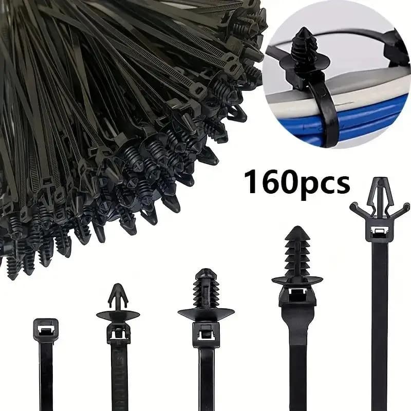 160PC Car Wire Harness Fastener Kit - Tie Wraps, Cable Clamps & Clips | Auto Wire Organizers for Corrugated Pipes
