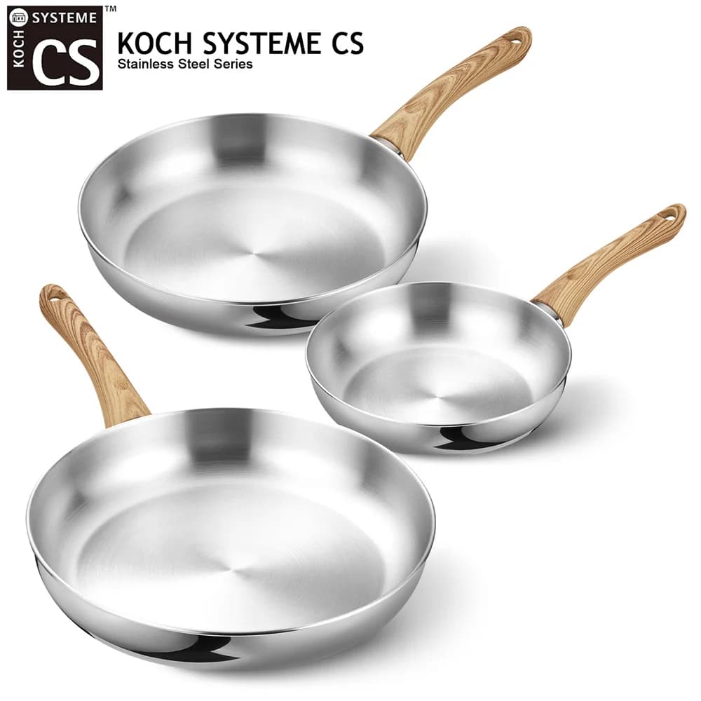 KOCH SYSTEME Padella CS 8/10/12 Pollici in Acciaio Inox con Manico in Bakelite Resistente al Calore, Lavabile in Lavastoviglie