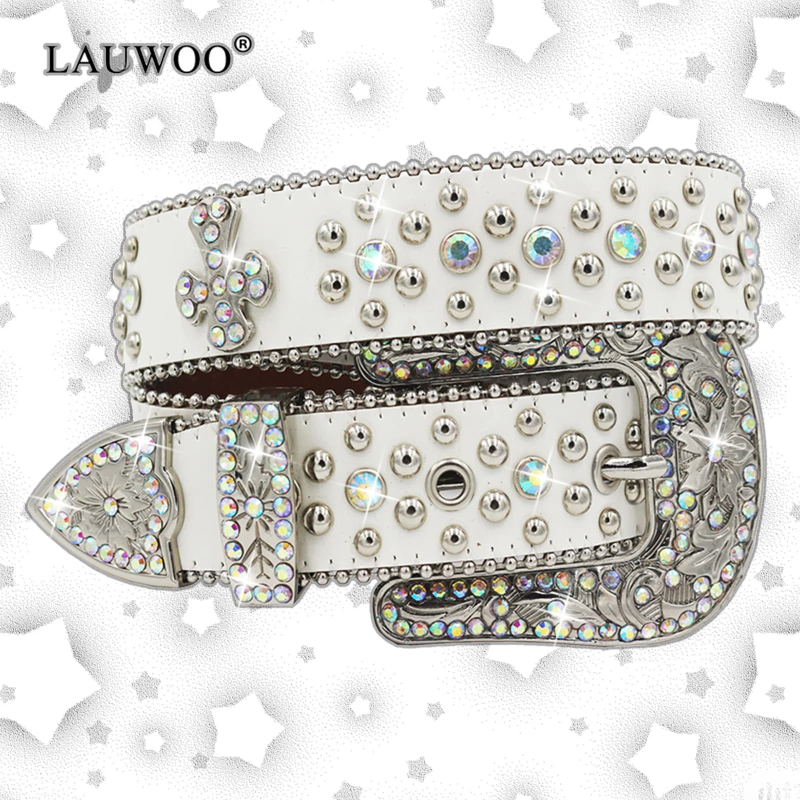 Cintura in pelle di cristallo di design scintillante per pantaloni jeans Donna Uomo Cintura con strass occidentale Cintura con diamanti Y2K bb