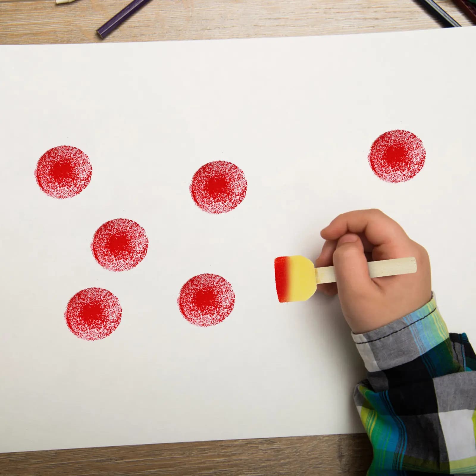 20 pennelli in spugna per bambini con manico in legno naturale, pratici e comodi per l'apprendimento precoce dell'arte