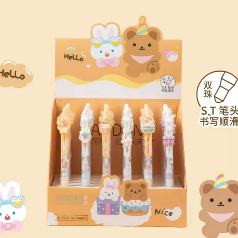 36pcs/lot Kawaii Rabbit Bear Animal Press Gel Pen Cute 0.5mm Neutral Pen School writing Supplies Promotional Gift
