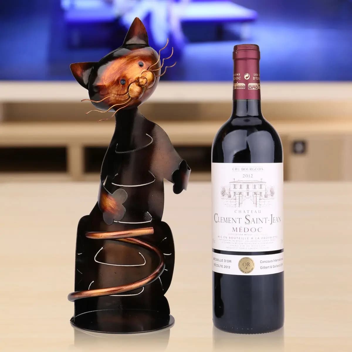 Portabottiglie per gatti in ferro Portabottiglie Misterioso Bar Sedile per vino per gatti