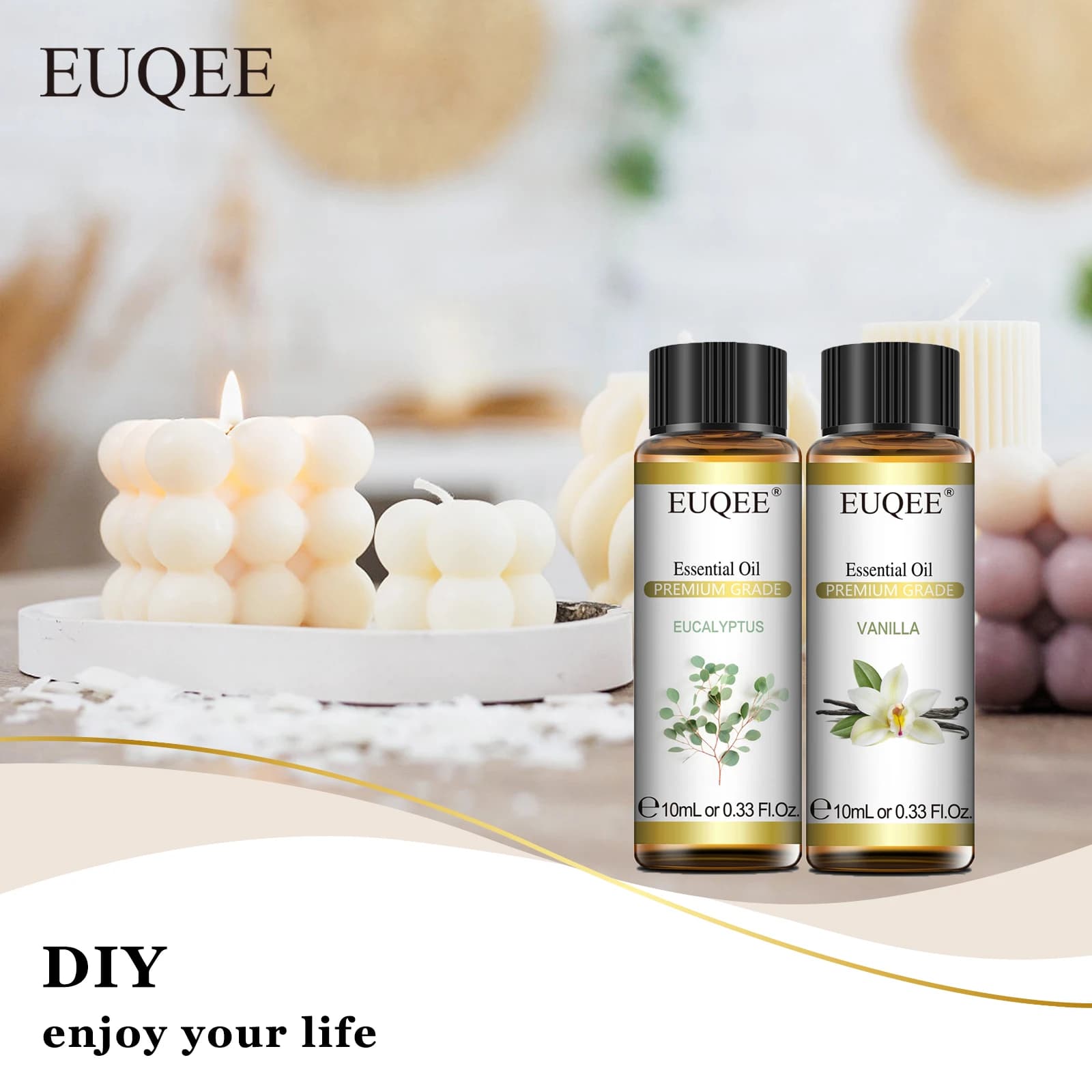 EUQEE 10ML Oli Essenziali Naturali Eucalipto menta secca Vaniglia Lavanda Limone Olio di Oregano Per Umidificatore Sapone FAI DA TE, Produzione di Candele