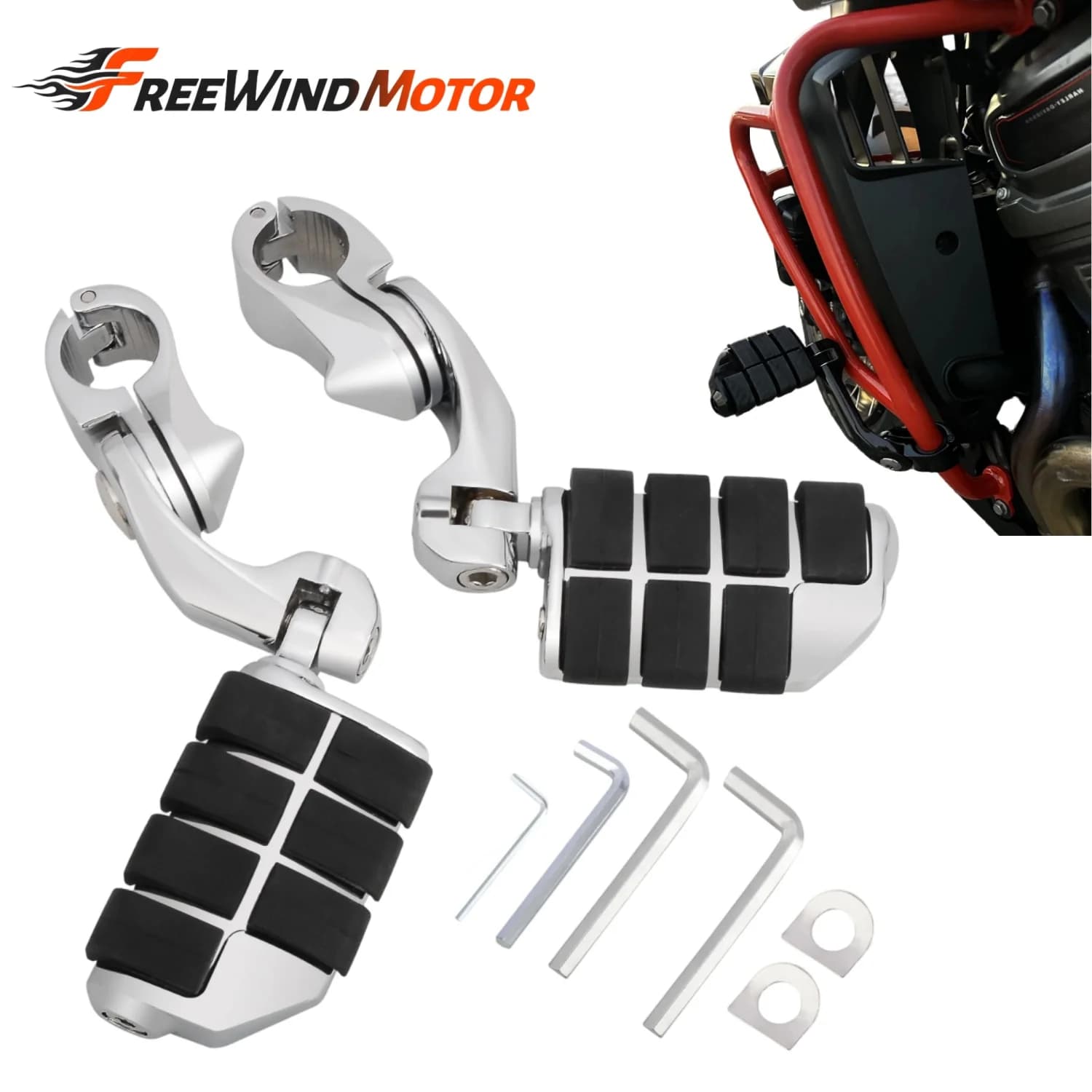 Motorcycle accessories Foot Pegs 1-1/4" Bars 1.25" Highway Footrest For Harley Dyna Softail Sportster Touring CVO Road King Street Electra Glide Fat Bob Low Rider