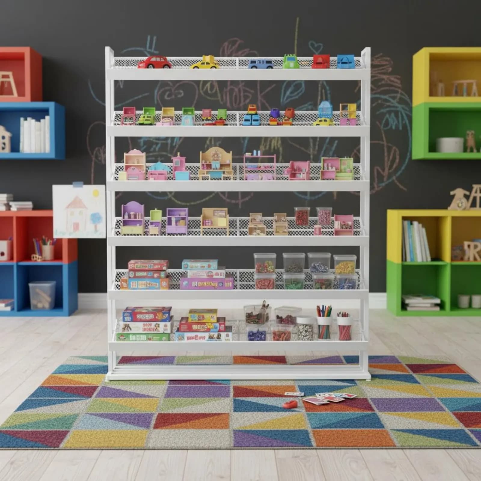 Bead Storage Rack Space Saving Grid Display Stand Toy Sorting Shelf Rust Resistant Craft Organizer Shelf Heavy Duty for Playroom