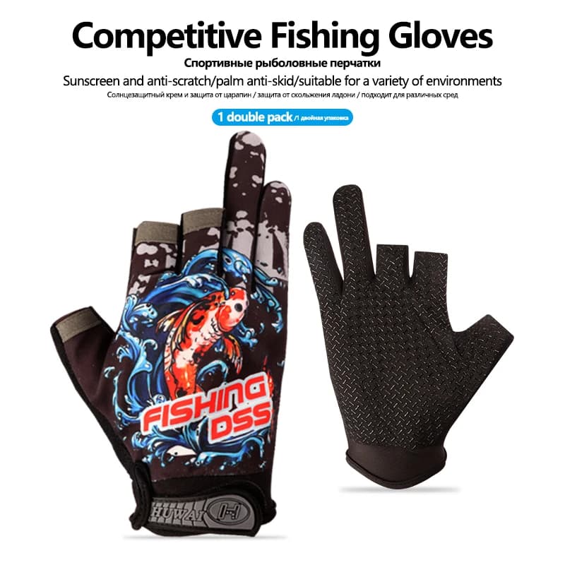 1Pair Outdoor Sports Fishing Men's Hand Sunscreen Gloves Clothing Three-finger Semi-breathable Tool Tackle Accessories
