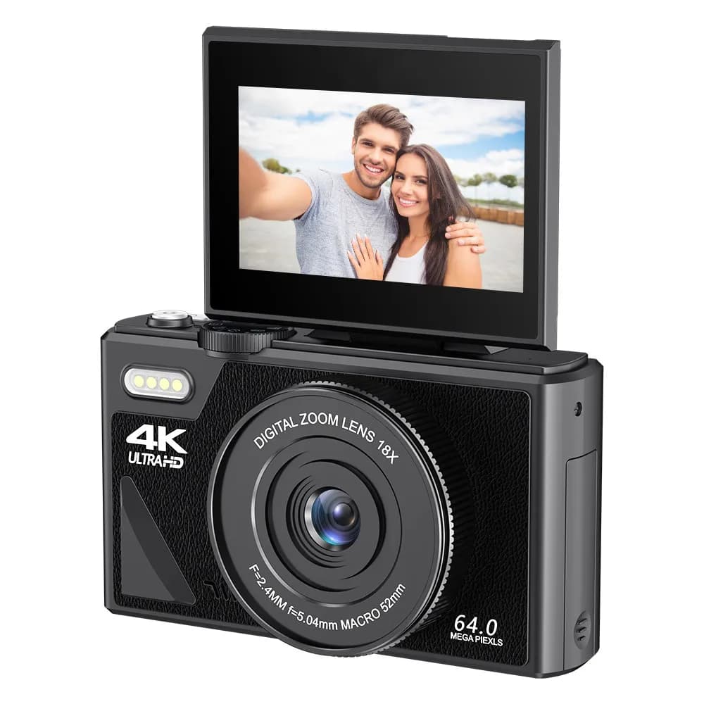 Fotocamera digitale da 64 MP per fotografia Videocamera per vlogging video 4K Fotocamere webcam YouTube Fotocamera con zoom digitale 18X Schermo ribaltabile da 3"