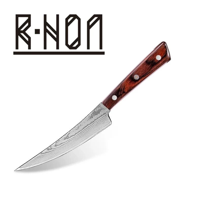 Coltello da Disosso RHON 6 Pollici, Lama in Acciaio Damascato VG10, Manico in Legno, per Tagliare Carne e Disossare, Coltello da Cucina Multiuso