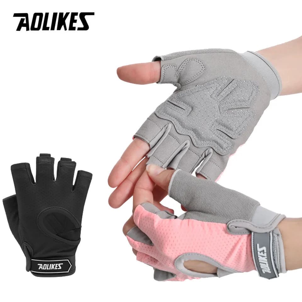 AOLIKES 1 pair of fingerless training gloves for lifting weights for men and women support for training in gym full palm protection