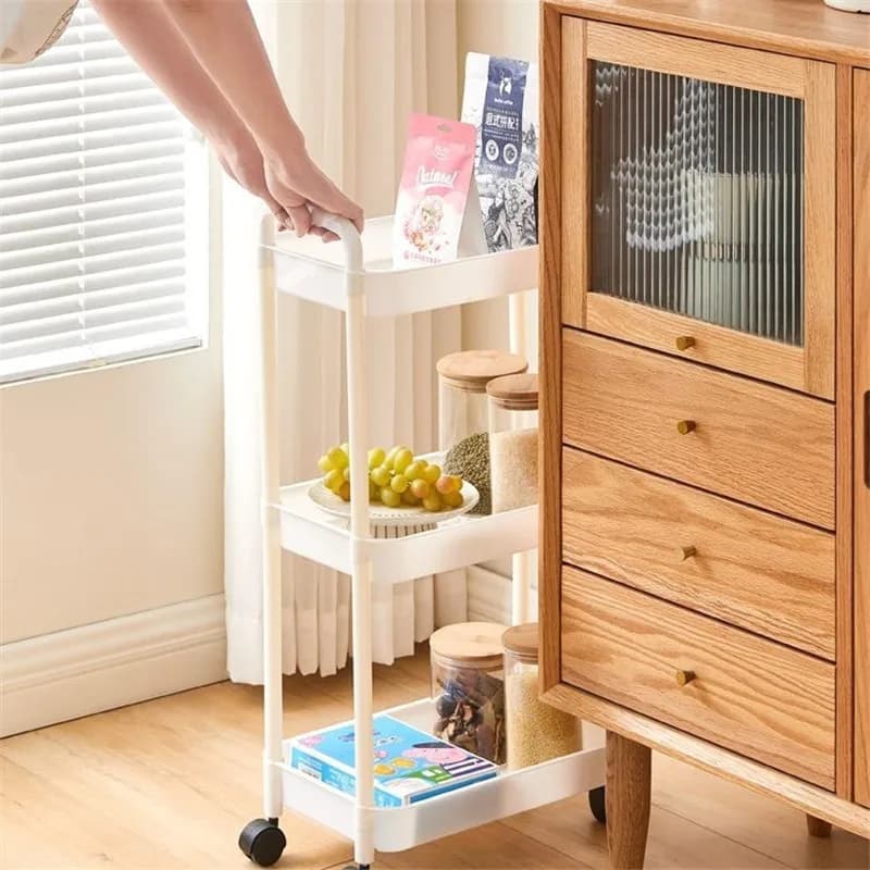 Trolley with handlebar and holders, from the ground, multi-layer for kitchen, bathroom, snack and toiletries