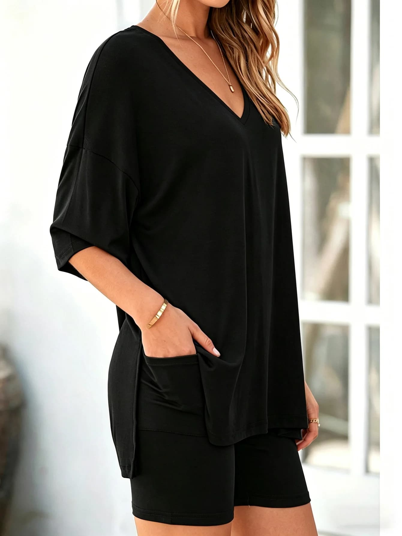 Set loungewear da donna, top casual a maniche corte + pantaloncini, pigiama da indossare a casa e per il tempo libero