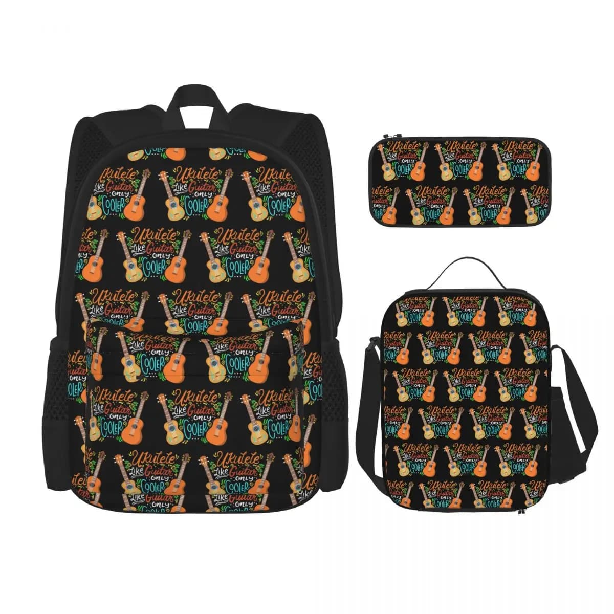 Ukulele Like Guitar Only Cooler Music Musician Backpacks Students Bookbag School Bags Rucksack Lunch Bag Pen Bag Three-Piece Set