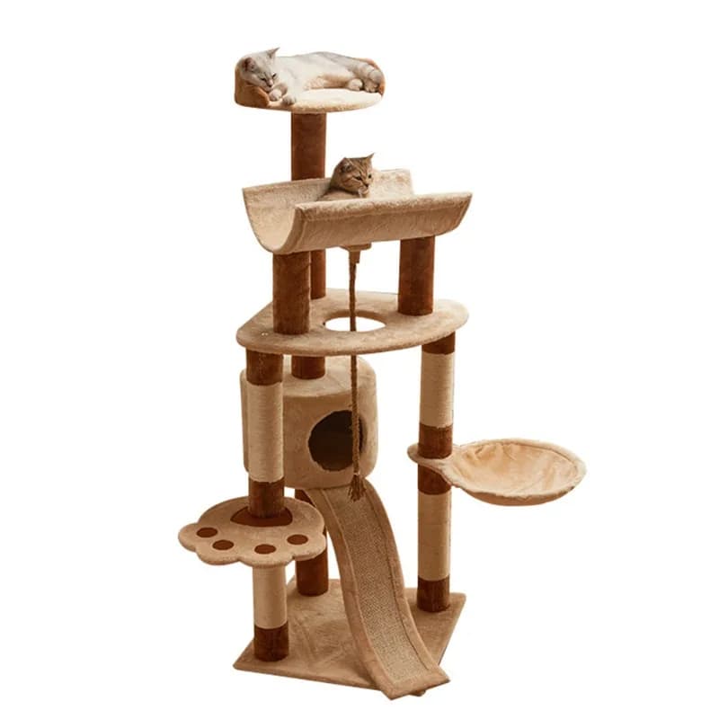 Grande Albero per Gatti con Rampa Tiragraffi, Struttura per Arrampicata con Piattaforme di Salto in Peluche, Amaca, Cuccia per Gatti