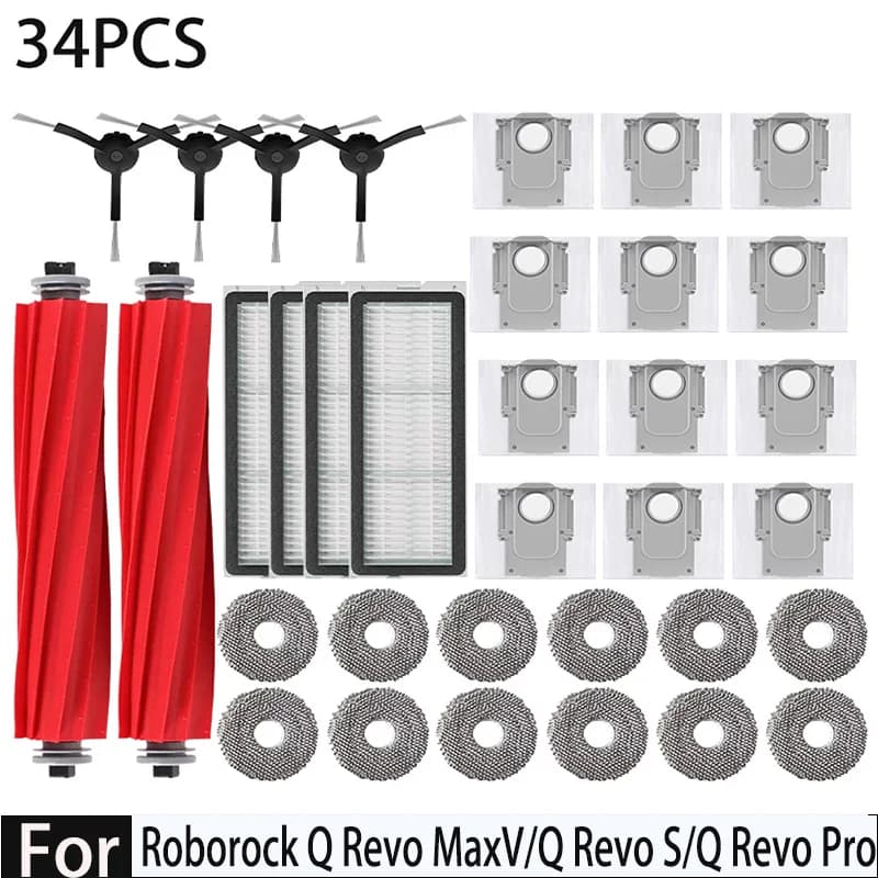 Accessori per Robot Aspirapolvere Roborock Q Revo MaxV/Q Revo S/Q Revo Pro: Sacchetto Polvere, Spazzola Principale, Spazzola Laterale, Filtro, Panni Lavapavimenti, Ricambi