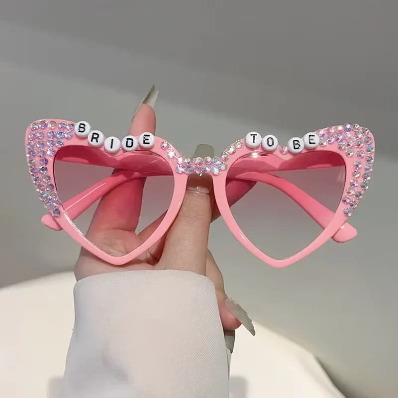 KAMMPT Cute Heart Shaped Sunglasses with Rhinestones 2025 Fashion Bride To Be Decor Shades Trendy Original Handmade Sun