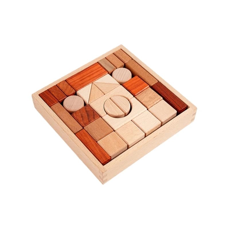 090B Wooden Construction Blocks Early Childhood Learning Tools With Storage Case Age 3 And Up