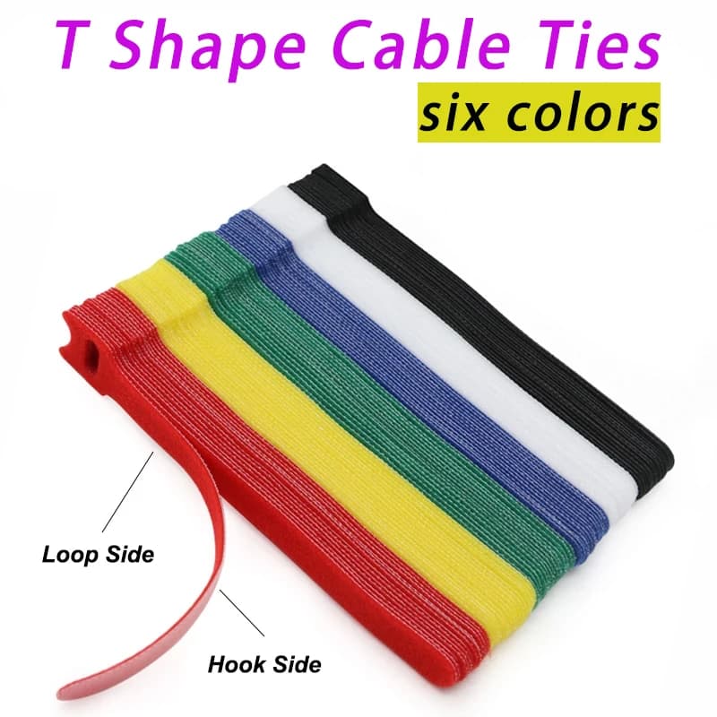 50pcs Releasable Cable Ties Colored Plastics Reusable Cable ties Nylon Loop Wrap Zip Bundle Ties T-type Cable Tie Wire