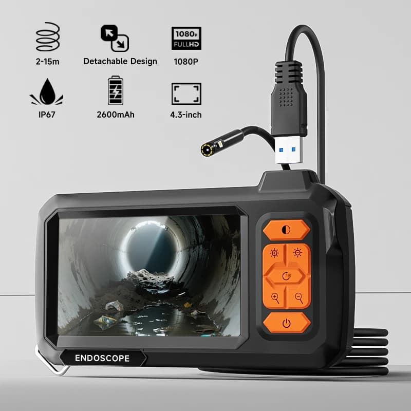 Periscope endoscope 4.3 inch IPS screen IP67 waterproof hydraulic camera 8 mm 2M-100M double camera with adjustable LED