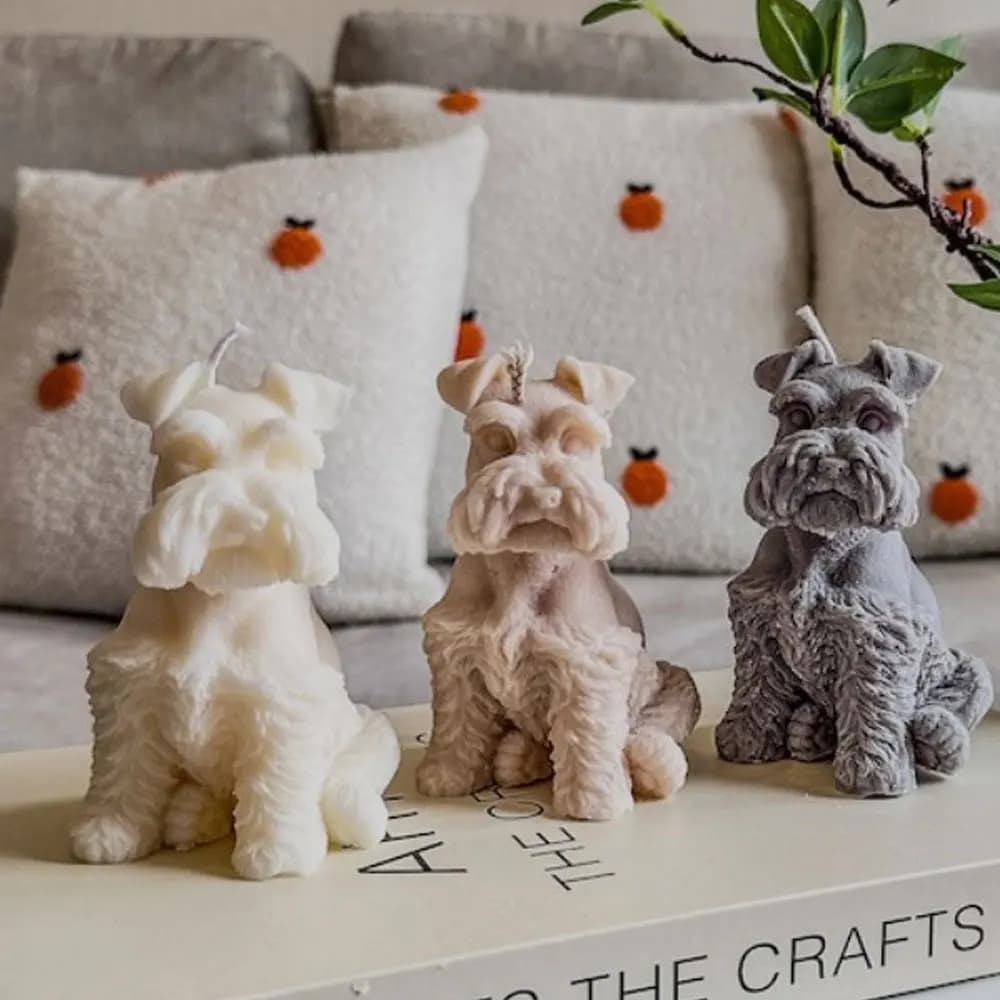 Schnauzer Cane Cera Candela Stampo In Silicone 3D Cucciolo Gesso Stampo In Resina Fatto A Mano Colla a Gocciolamento Decorazione Auto FAI DA TE Animale Candela Profumata Regali