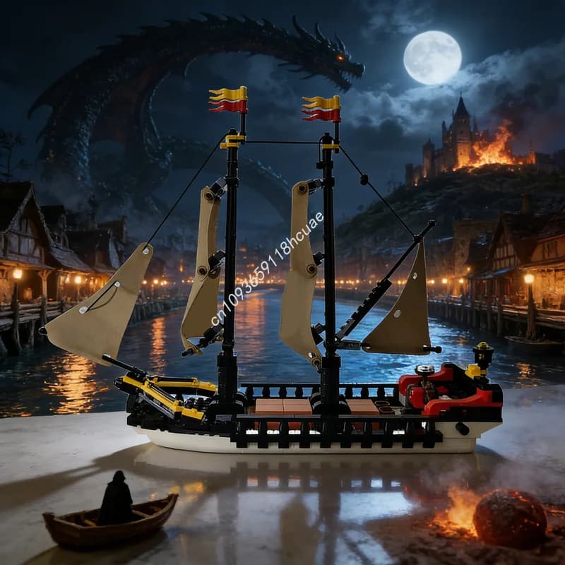 472pcs MOC Merchant Ship Upgrade Pirates Model Building Blocks Construction Assemble Creative Idea Festival Gifts Toy Education