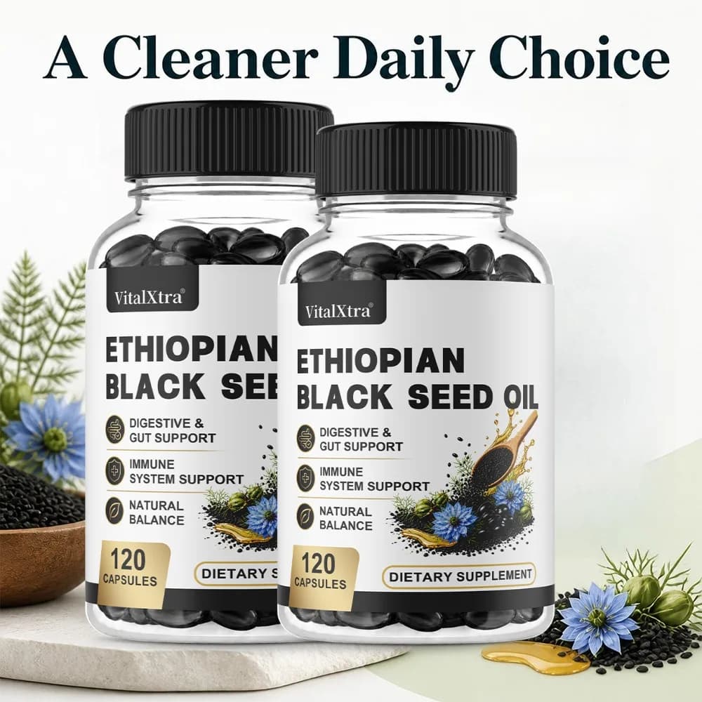 Ethiopian Black Seed Oil Softgels 120 Count Natural Gluten Free Non GMO Antioxidant Immune Digestive Daily Health Supplement