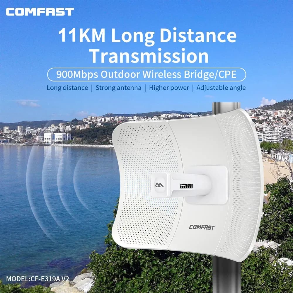COMFAST CPE WiFi a Lungo Raggio 11-11KM, Bridge Wireless 900Mbps 5GHz, Router Access Point ad Alta Potenza 1000mW, Ripetitore con Antenna 26dBi