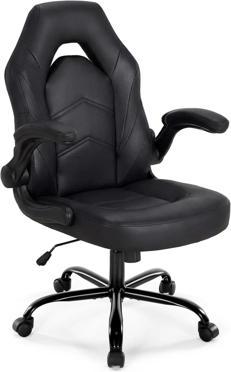 Ergonomic Gaming Chair with PU Leather, Lumbar Support, Adjustable Height, Flip-up Armrests, Swivel Wheels for Home Office, Black