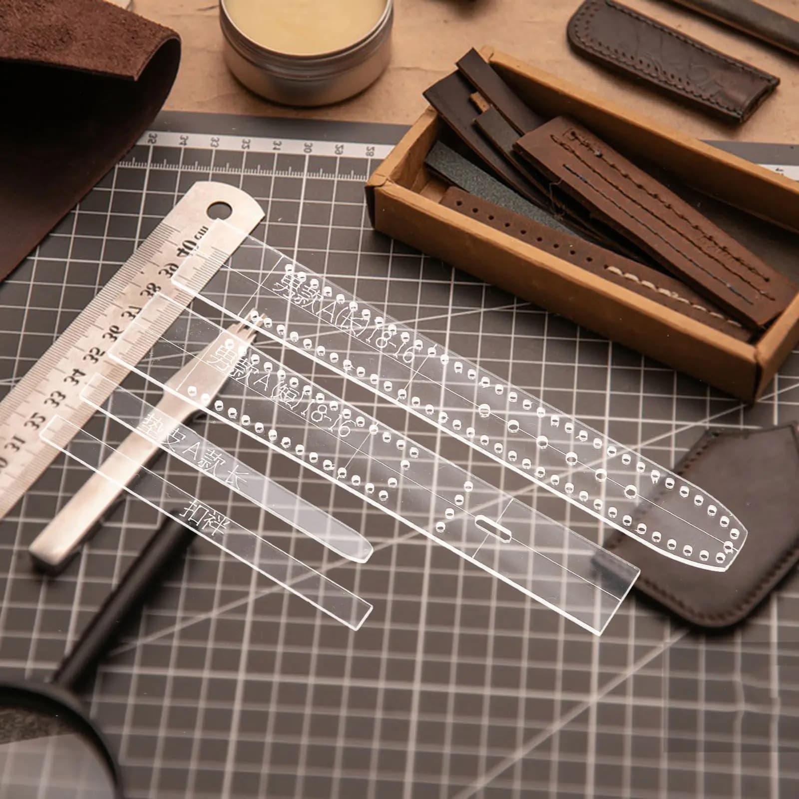 Stampo per cinturino orologio in acrilico trasparente da 3 mm, strumento fai da te per uomo, modello per cinturino 18-16, stencil per disegno di cinturini.