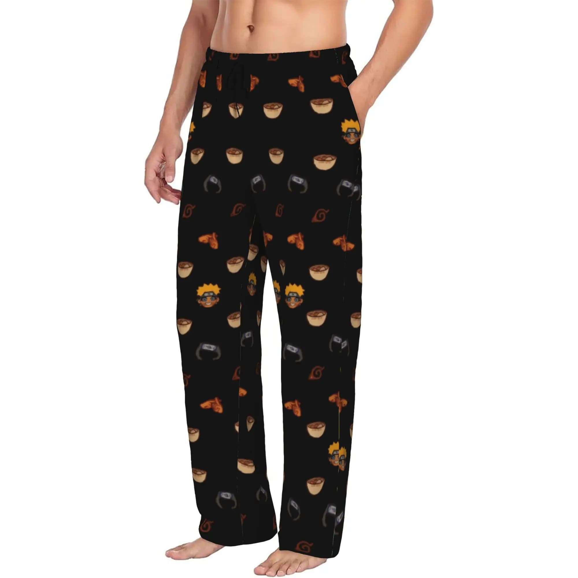 Custom Printed N-Narutoes Uzumaki Pajama Pants for Men Manga Sleep Sleepwear Bottoms with Pockets