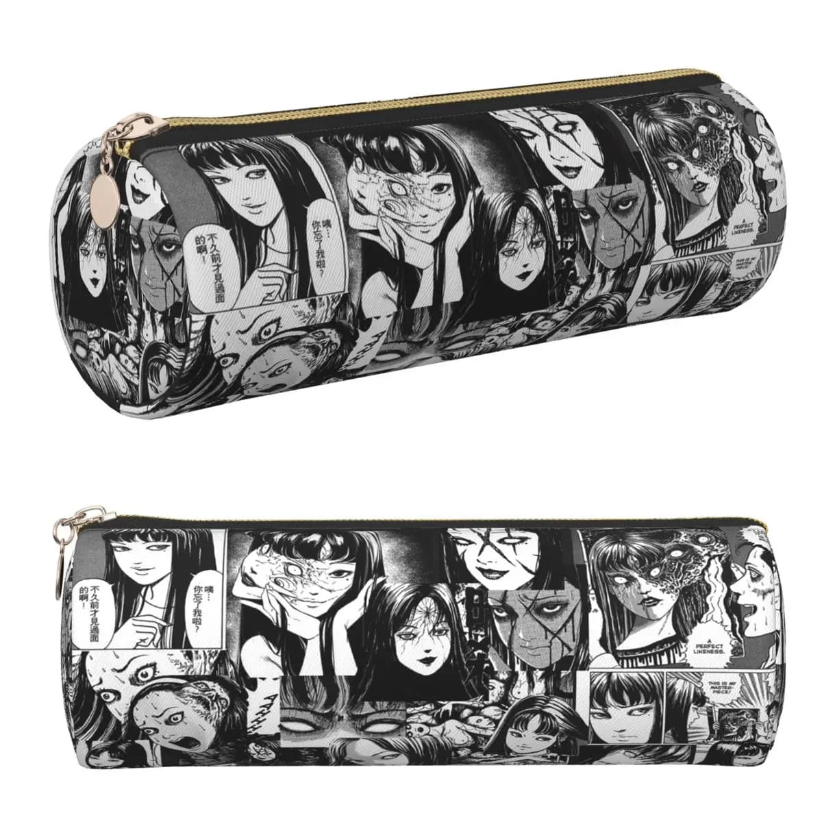 Black White Horror Anime Tomie Pencil Cases Pen Holder Storage Stationery Supplies Big Capacity Pen Box Pencil Bag for Kids