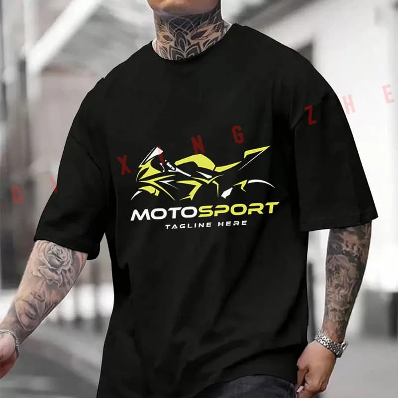 Maglietta 2026 in Cotone Casual, T-shirt in Tessuto Elasticizzato, Abbigliamento Sportivo Estivo da Uomo per Moto e Ciclismo