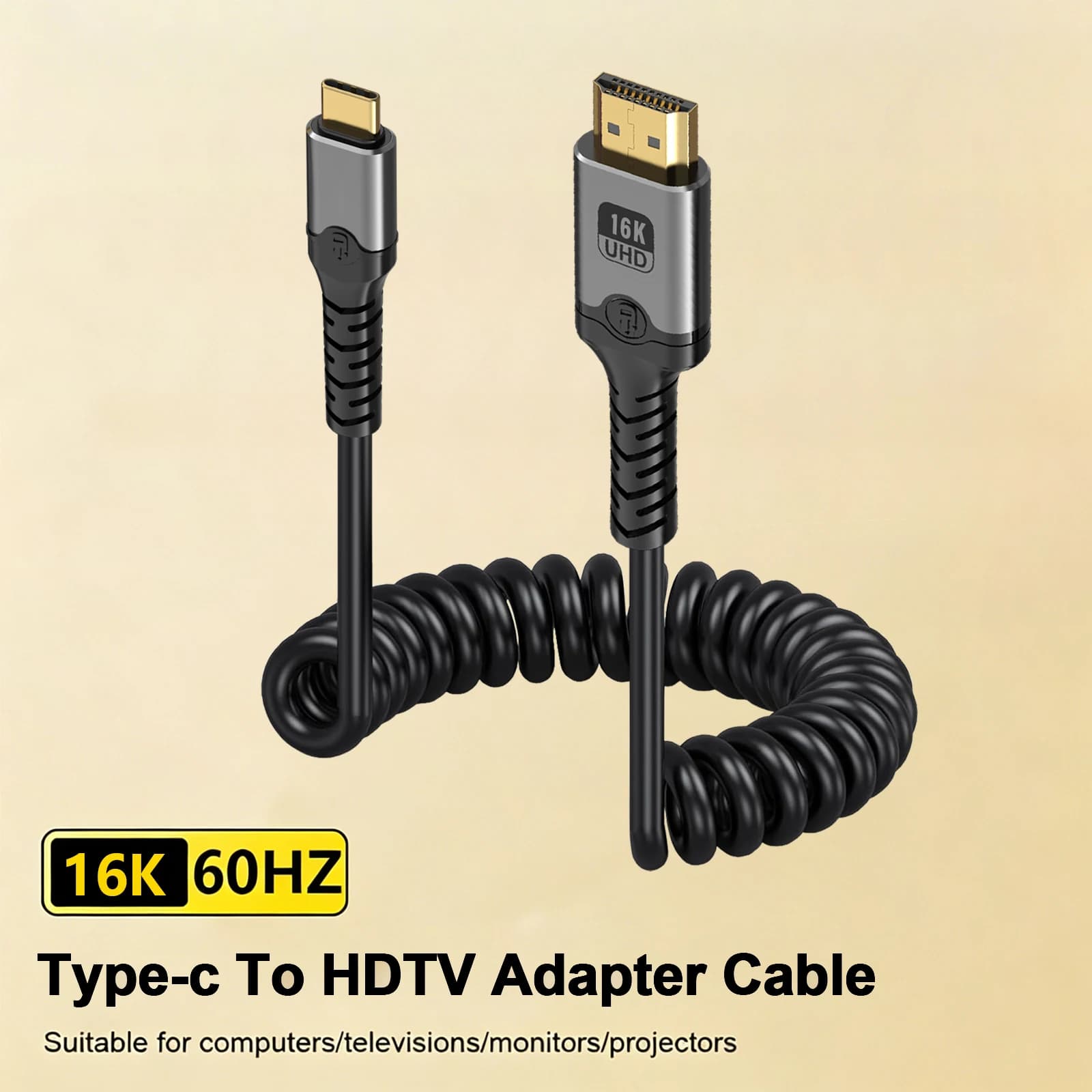 Type C to HDMI-Compatible Cable 16K Ultra HD Spring Cable for Air iPad TV Converter MacBook USB-C HDTV Adapter
