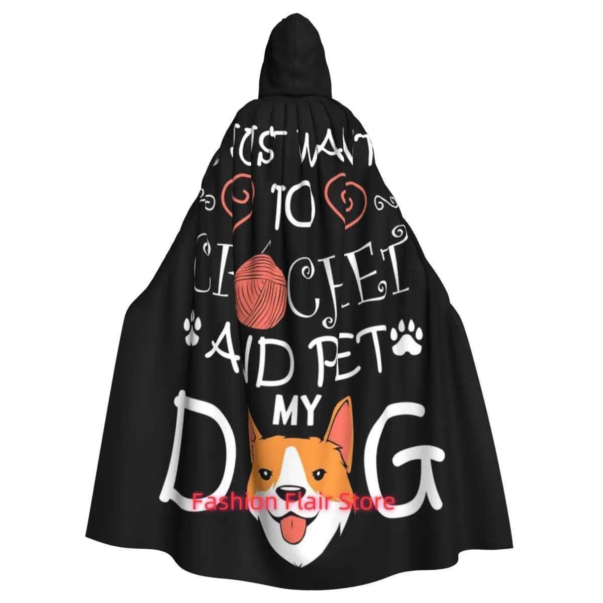 Voglio solo uncinetto e animale domestico Il mio cane all'uncinetto Mantello lungo con cappuccio Costume da strega Mantello cosplay Cappotto di Halloween Adulto unisex