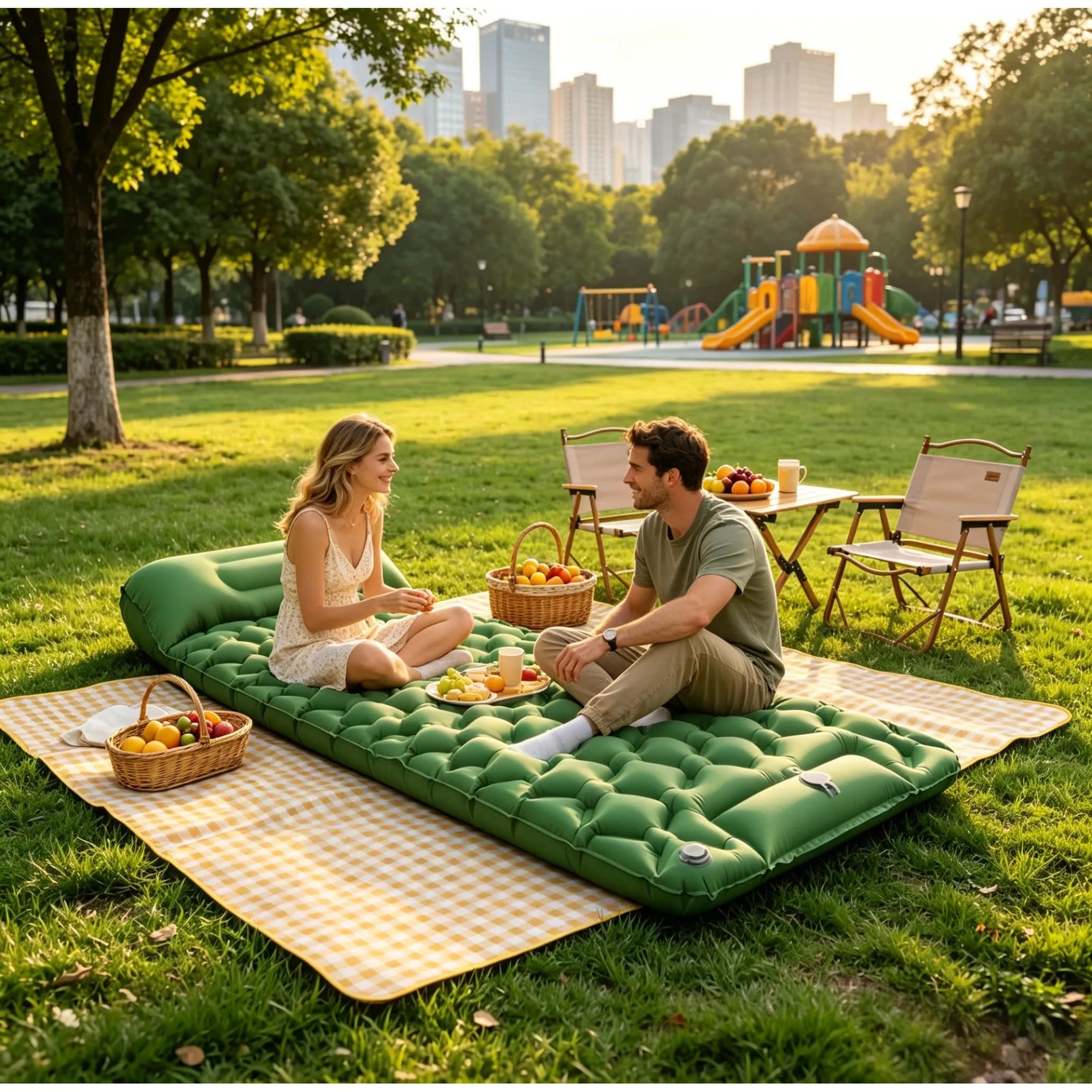 Inflatable Camping Sleeping Pad with Pillow,Honeycomb Moisture-ProofTPU Mattress, Foot Pump,Portable Outdoor Travel Sleeping Mat